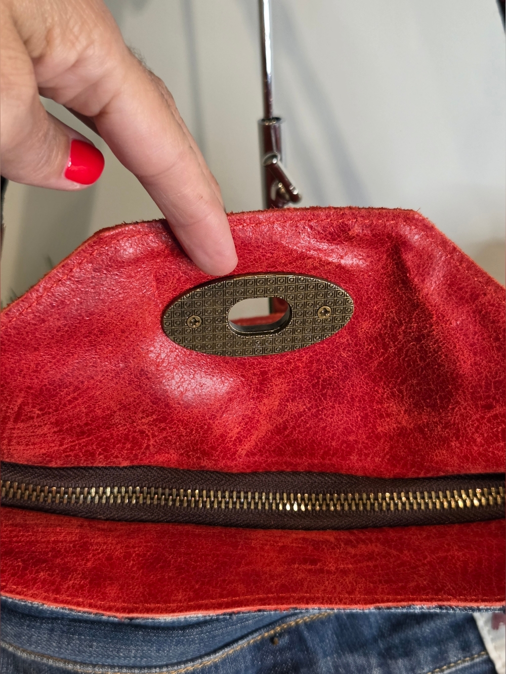 Levi's Denim & Red Italian Leather Convertible Handbag - Picture 9 of 12